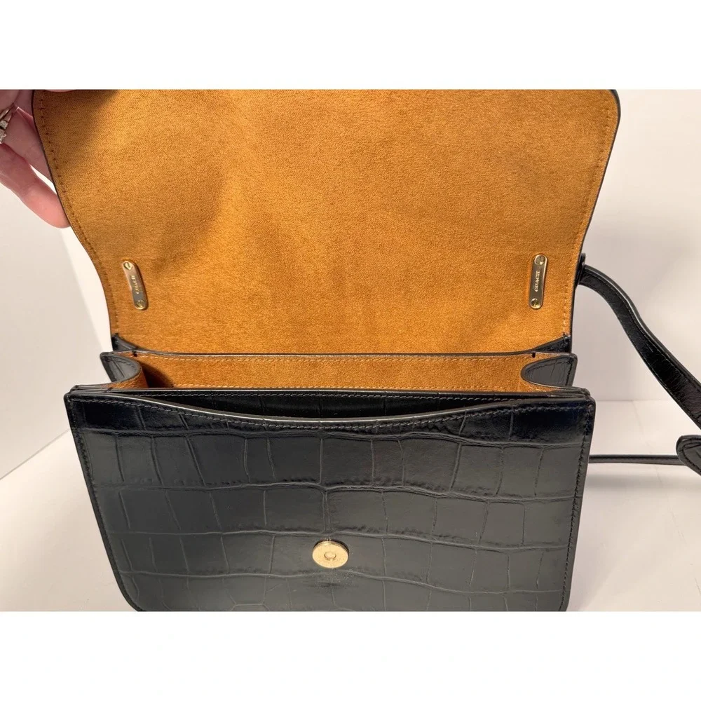 Coach Morgan crossbody black Croc embossed leather with wallet and dust bag NWOT